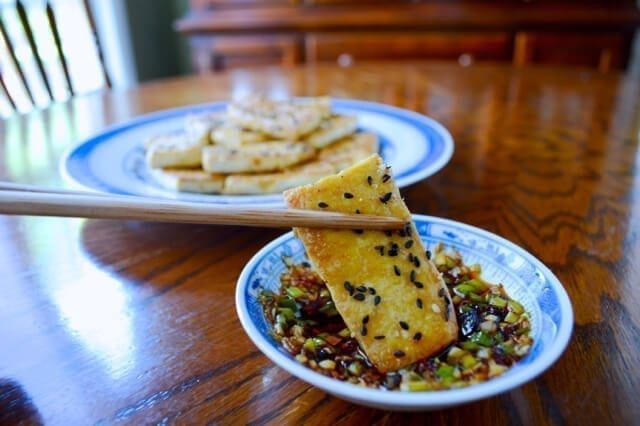 Pan-Fried Tofu with Soy Dipping Sauce, by thewoksoflife.com