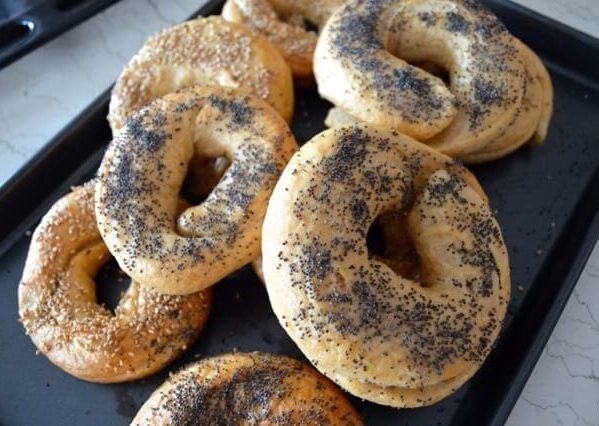 Homemade poppy seed and sesame bagels