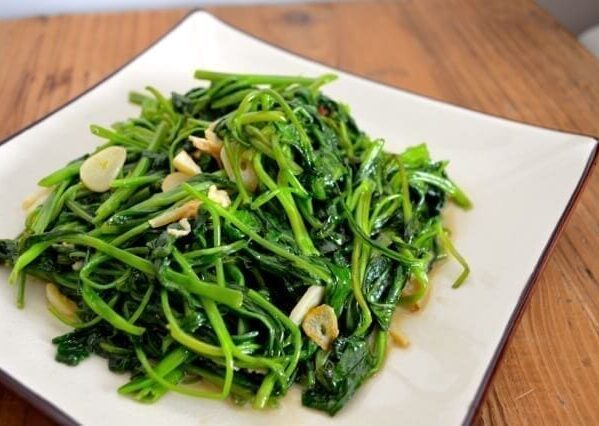 Plate of stir-fried water spinach