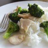Plate of Chicken and broccoli over rice