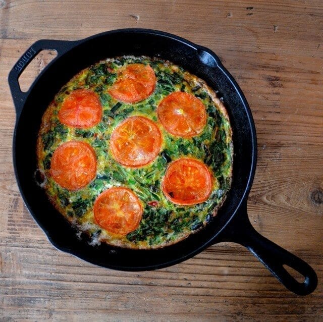 Chinese Chive Frittata with Tomatoes by thewoksoflife.com