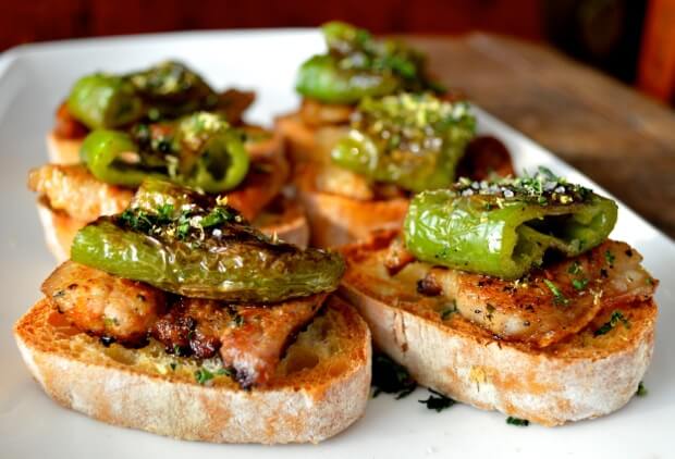 Pork Belly Green Pepper Pinchos with Lemon Zest