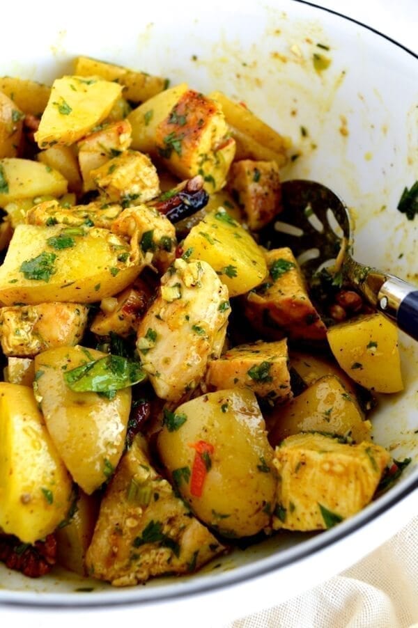 Curried Grilled Chicken Potato Salad by thewoksoflife.com