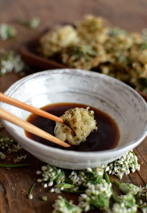 Chinese Garlic Chive Flower Tempura Recipe, by thewoksoflife.com