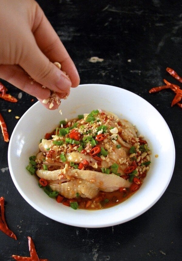 Drool-worthy Chicken in Chili Oil Sauce (Kou Shui Ji), by thewoksoflife.com