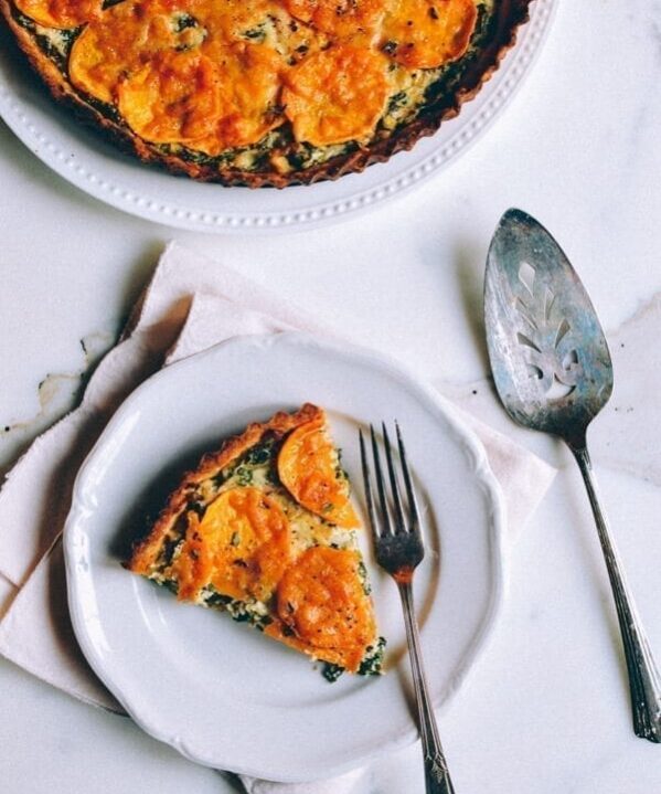 Cheesy Kale Sweet Potato Tart, by thewoksoflife.com