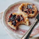 Multigrain english muffins with butter and blackberry jam