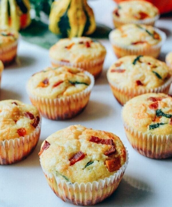Savory Corn Muffins w/ Sage, Butternut Squash, Bacon, and Cheese, by thewoksoflife.com