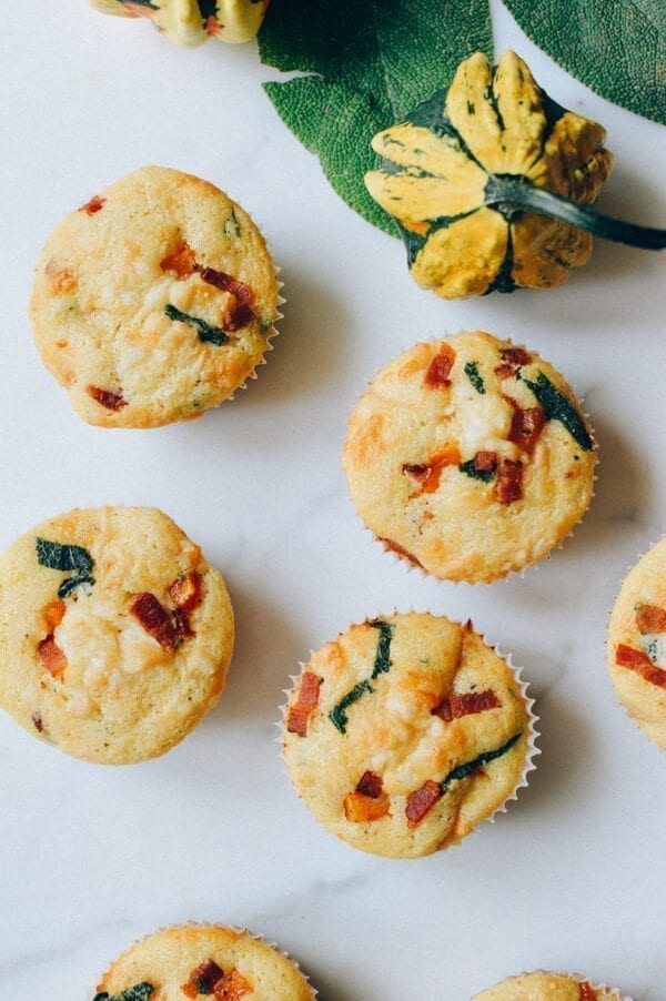 Savory Corn Muffins w/ Sage, Butternut Squash, Bacon, and Cheese, by thewoksoflife.com