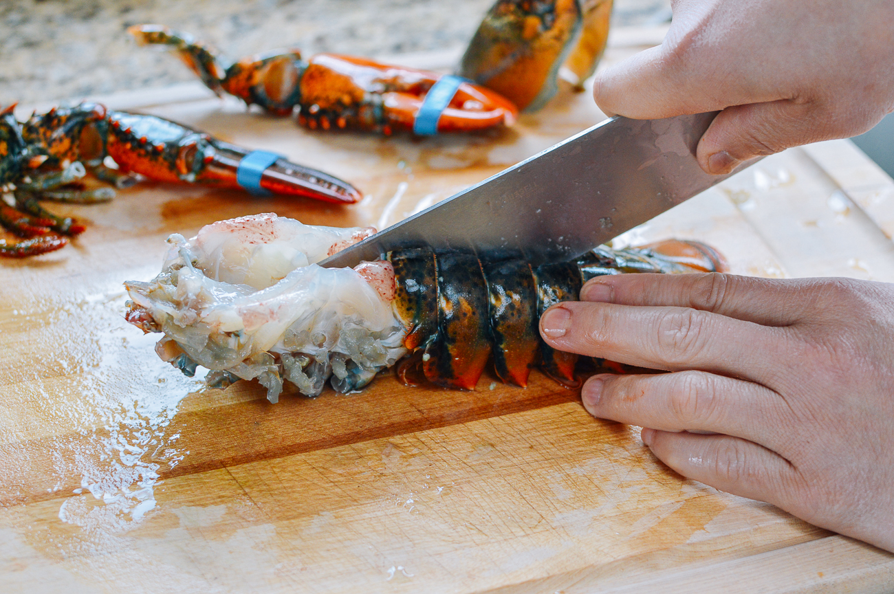 cutting lobster tail in half