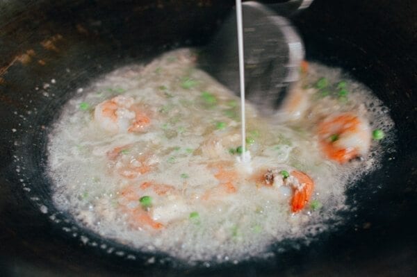 cornstarch thickening Shrimp with Lobster Sauce, by thewoksoflife.com