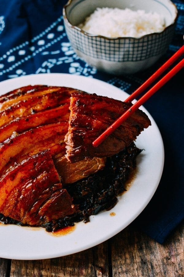 Chinese New year recipes - Mei Cai Kou Rou (Steamed Pork Belly w/ Preserved Mustard Greens), by thewoksoflife.com