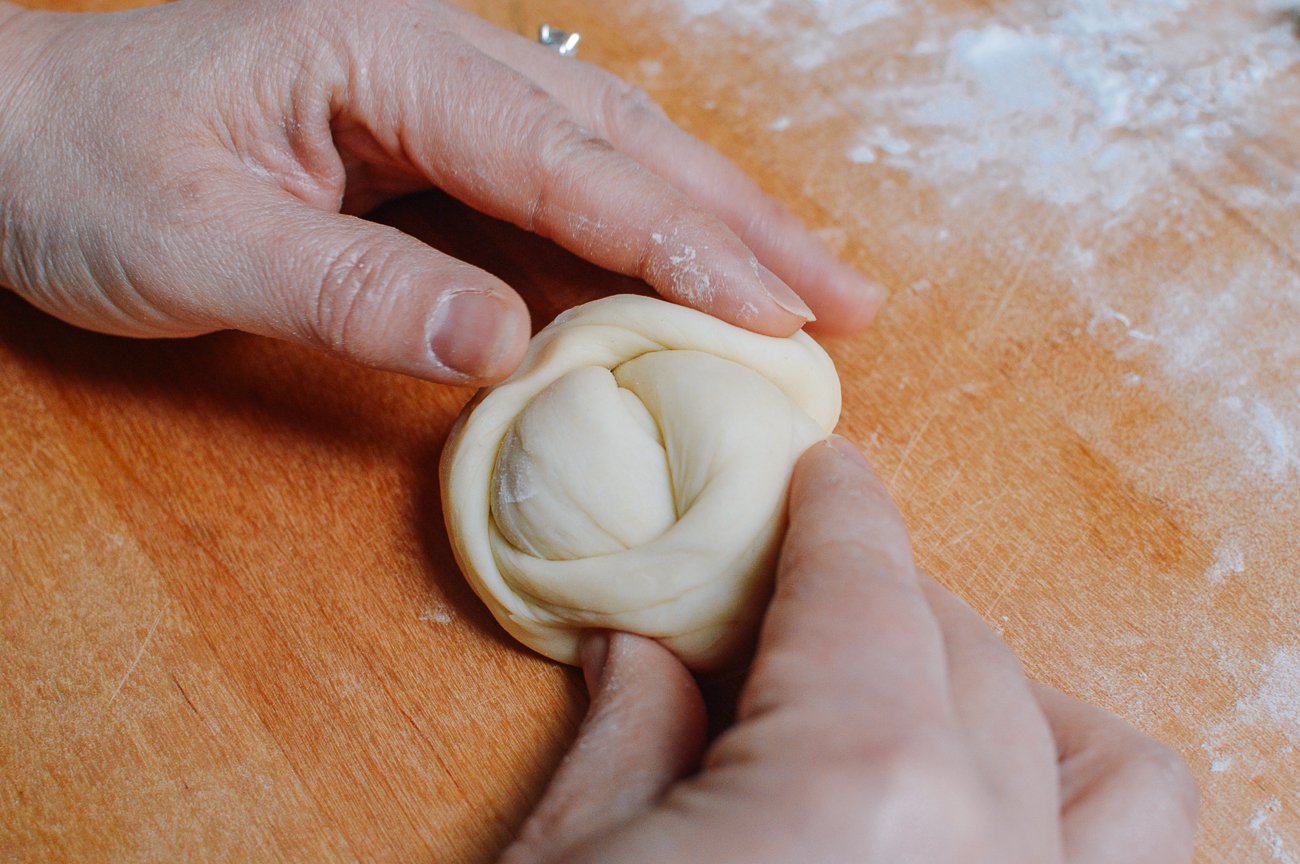 shaping dough into twisted roll