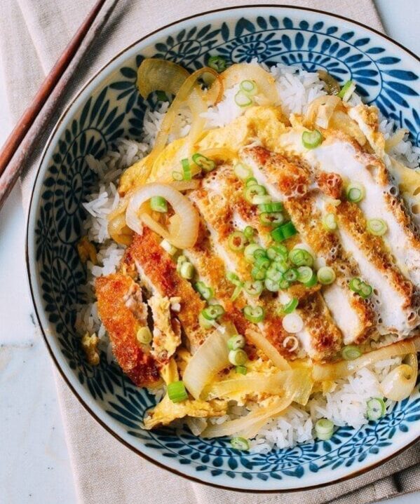 Katsudon Japanese Pork Cutlet and Egg Rice Bowl, by thewoksoflife.com
