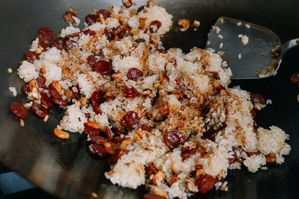 Sticky rice with Chinese sausage, for thewoksoflife.com