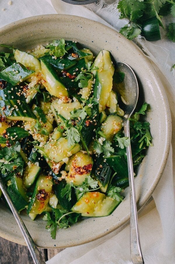 Smashed Asian Cucumber Salad, by thewoksoflife.com
