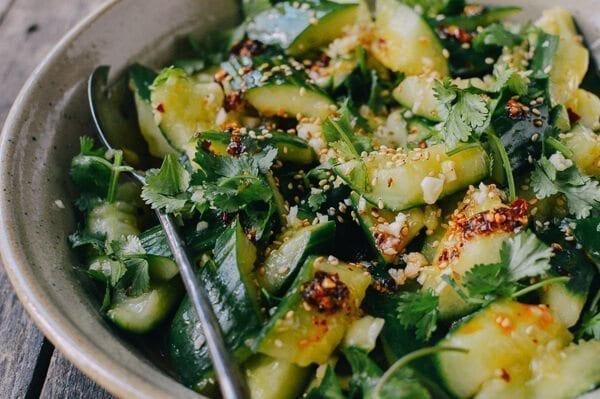 Smashed Asian Cucumber Salad, by thewoksoflife.com