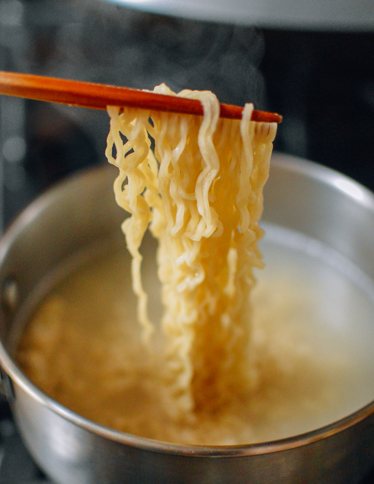 cooking instant ramen in boiling water