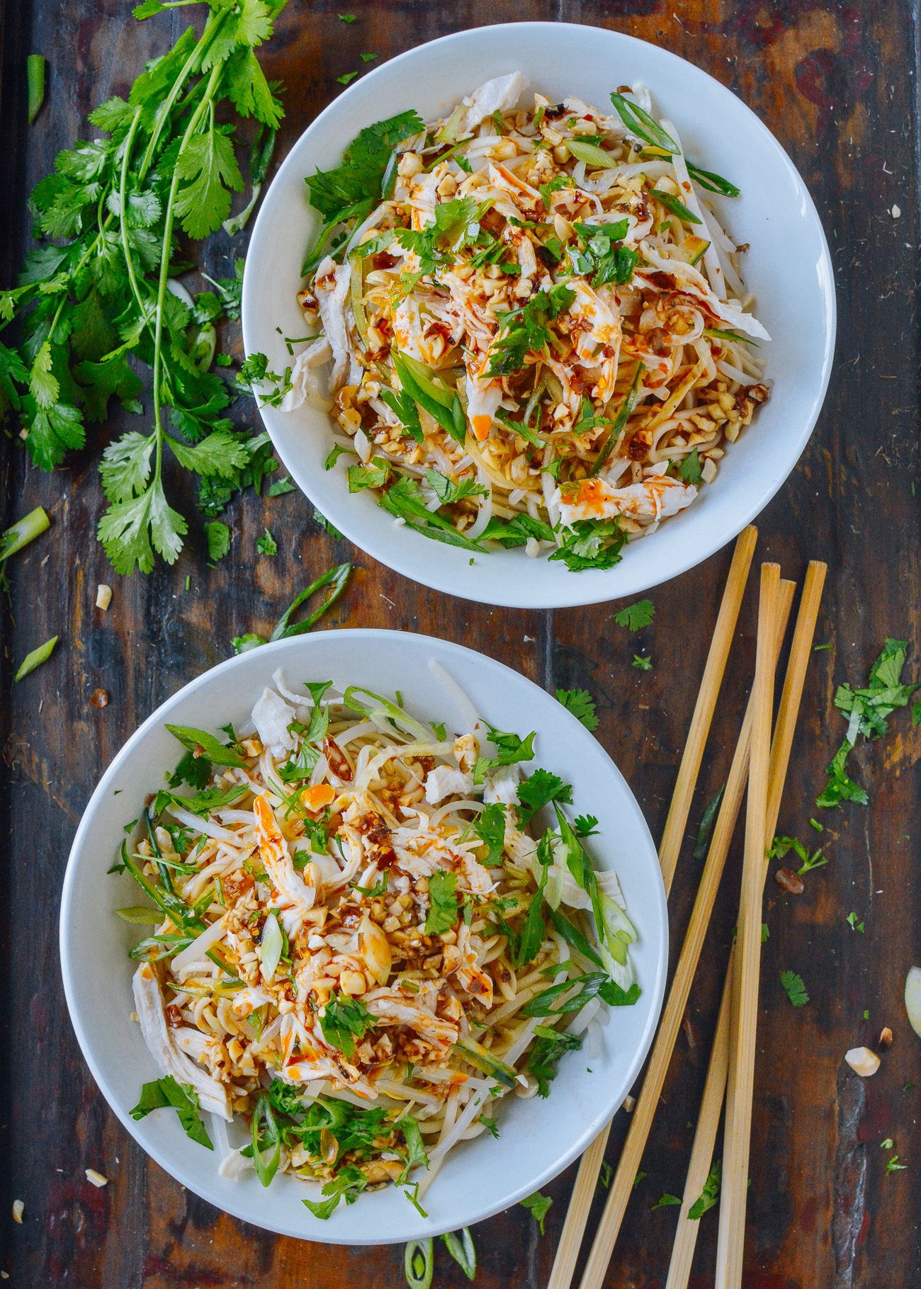 two bowls of cold noodles with chicken