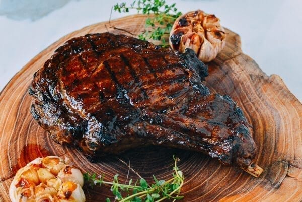 Grilled Ribeye With Soy Butter Glaze, by thewoksoflife.com