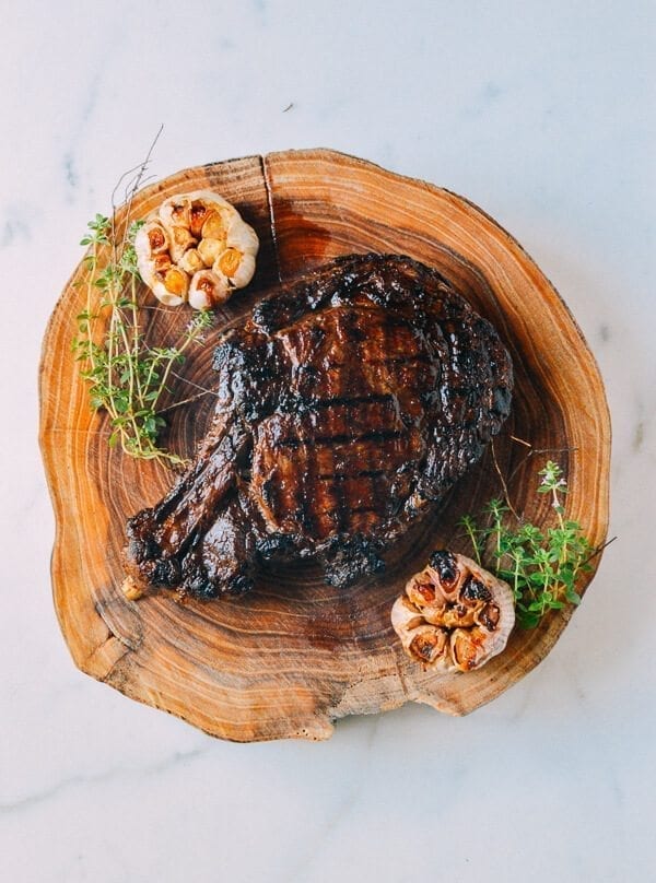 Grilled Ribeye With Soy Butter Glaze, by thewoksoflife.com