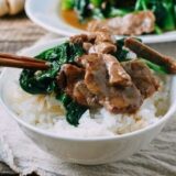 Chinese broccoli with beef over rice