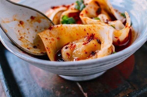 Sichuan Spicy Wontons, by thewoksoflife.com