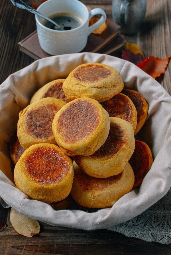 Pumpkin English Muffins, by thewoksoflife.com