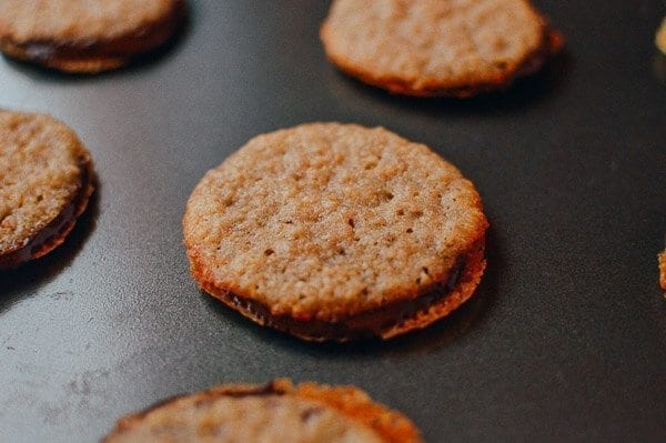 Chocolate Oatmeal Sandwich Cookies (Brussels Cookie Recipe), by thewoksoflife.com