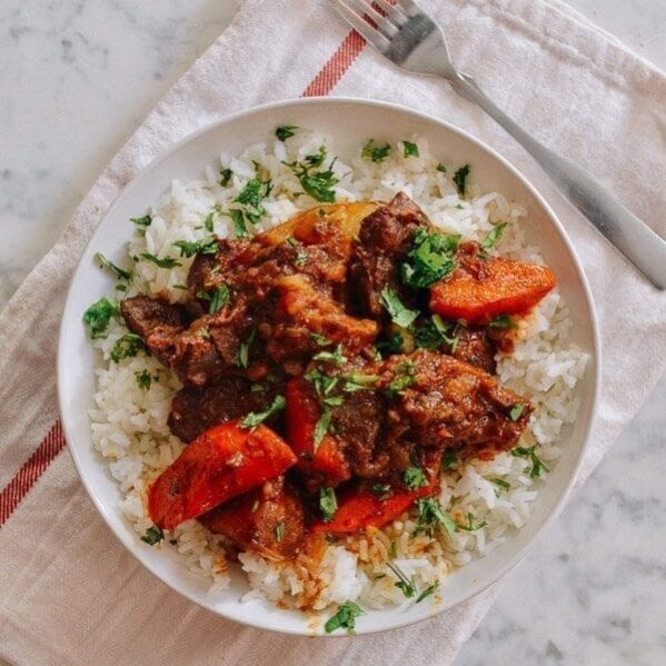 Caribbean lamb stew over rice