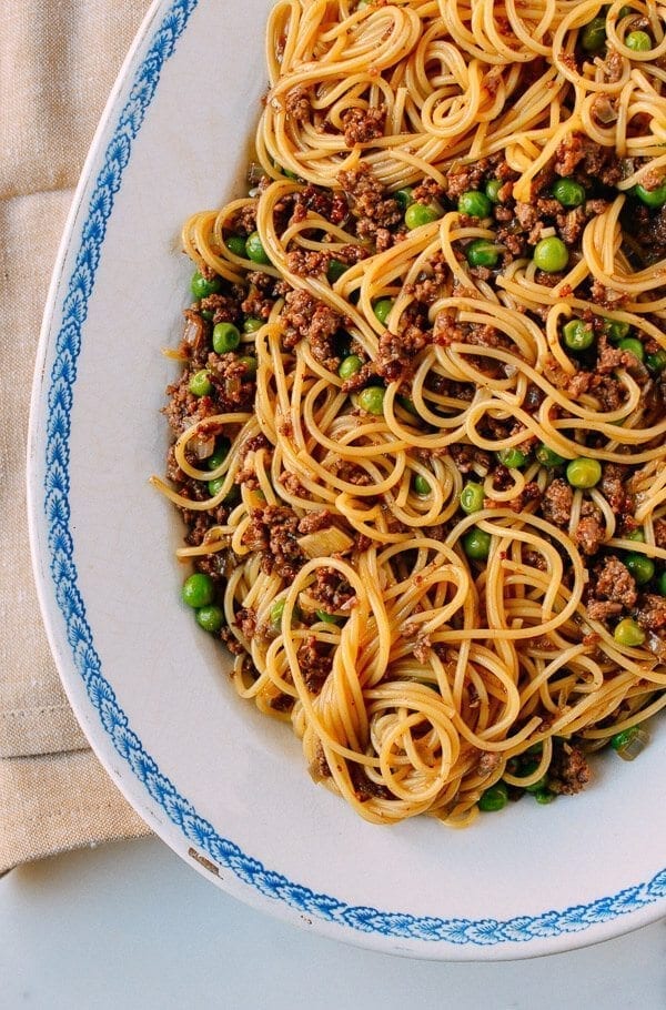 Chinese Spaghetti Bolognese, by thewoksoflife.com