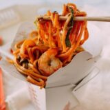 Shrimp lo mein in takeout container