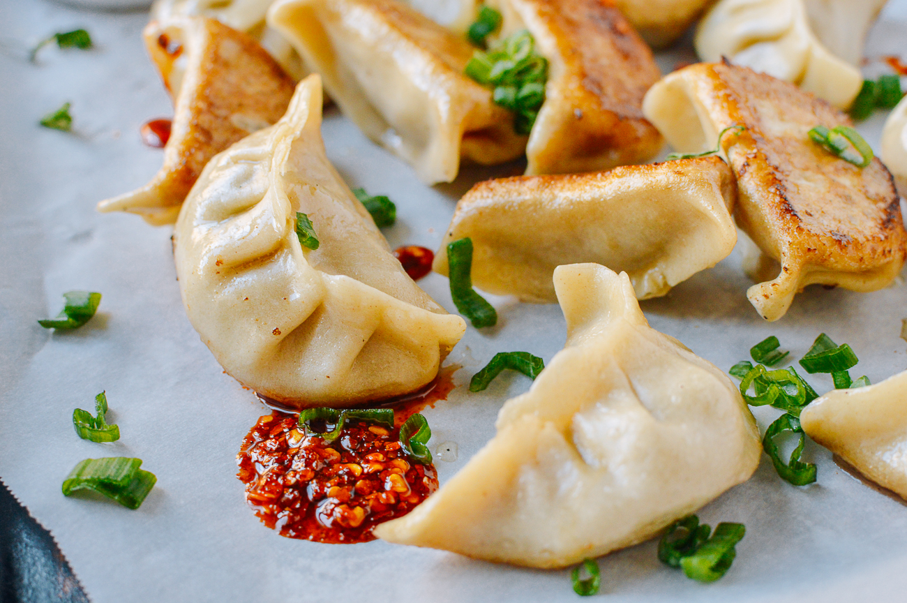 Chinese Chicken Dumplings with chili oil
