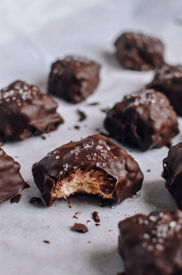 Chocolate-Covered Rice Krispie Nuggets with Sea Salt