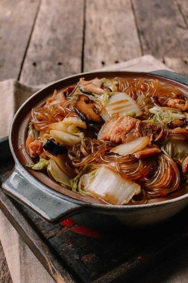 Braised Glass Noodles with Pork & Napa Cabbage, by thewoksoflife.com