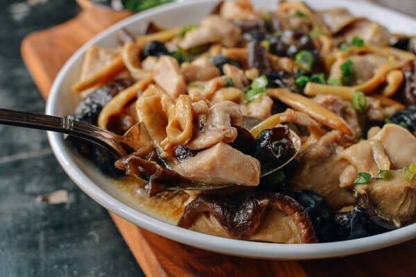 Steamed Chicken with Mushrooms & Dried Lily Flowers, by thewoksoflife.com