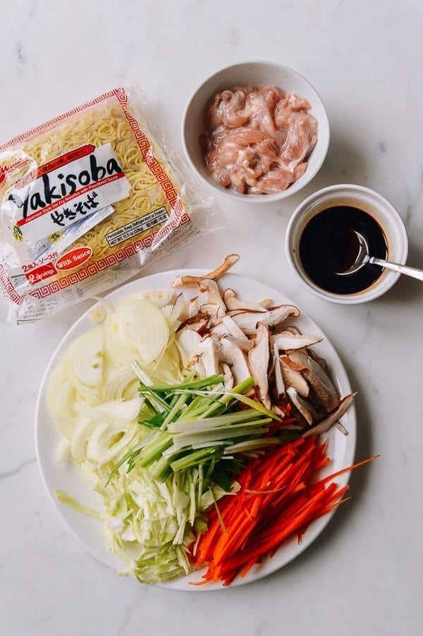 Chicken Yakisoba Ingredients, by thewoksoflife.com