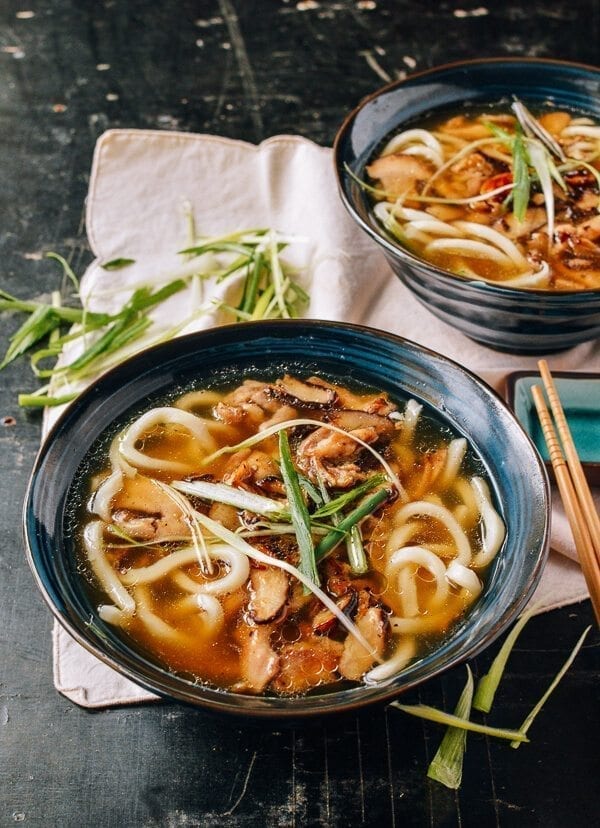 Udon Noodle Soup with Chicken & Mushrooms, by thewoksoflife.com