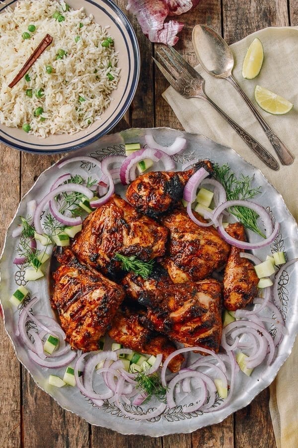 Grilled Tandoori Chicken with Indian-Style Rice, by thewoksoflife.com