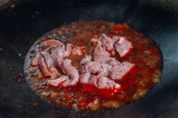 Sichuan Boiled Beef (Shuizhu Niurou), by thewoksoflife.com