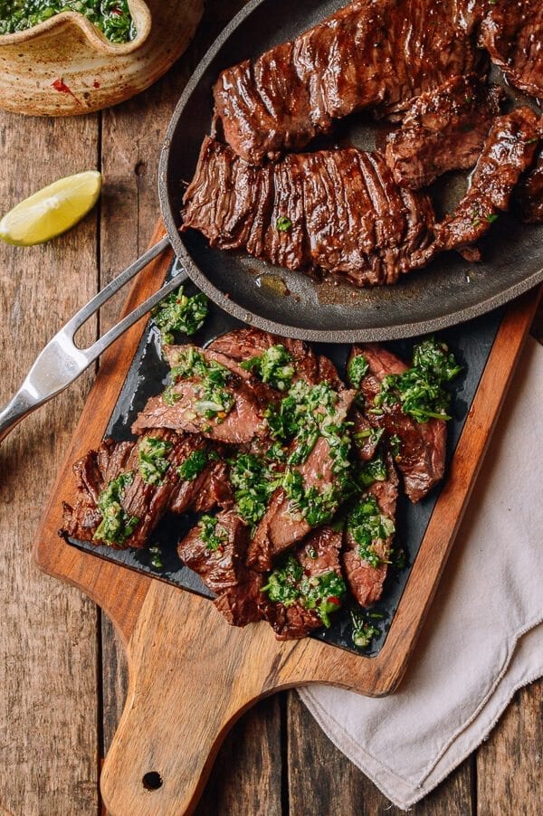 Grilled Skirt Steak with Chimichurri, by thewoksoflife.com