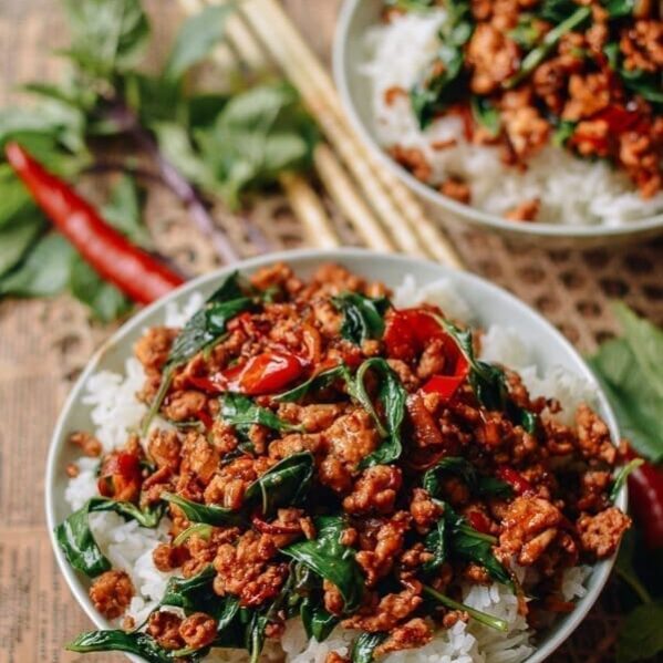 Thai Basil Chicken (Easy Gai Pad Krapow), by thewoksoflife.com