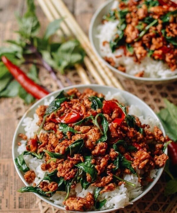 Thai Basil Chicken (Easy Gai Pad Krapow), by thewoksoflife.com