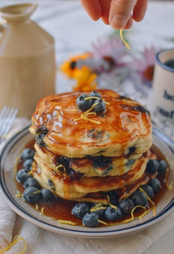 Best Blueberry Pancakes, by thewoksoflife.com