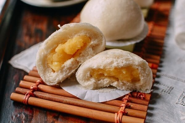 Cantonese Steamed Custard Buns (Nai Wong Bao), by thewoksoflife.com