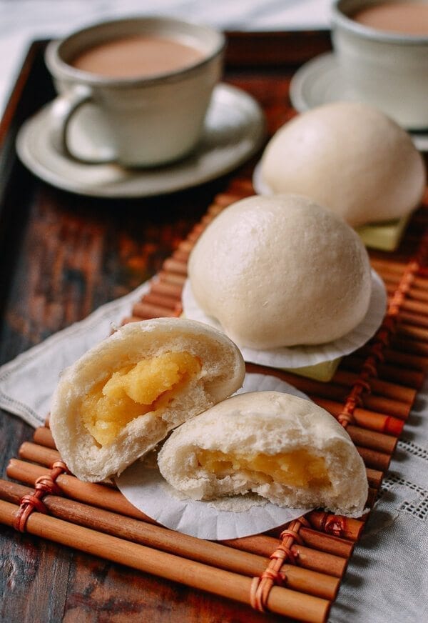 Cantonese Steamed Custard Buns (Nai Wong Bao), by thewoksoflife.com