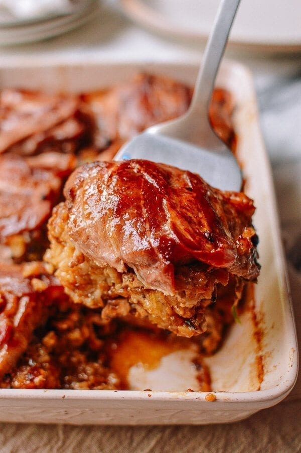 Pork Chop Sticky Rice Bake with Bacon