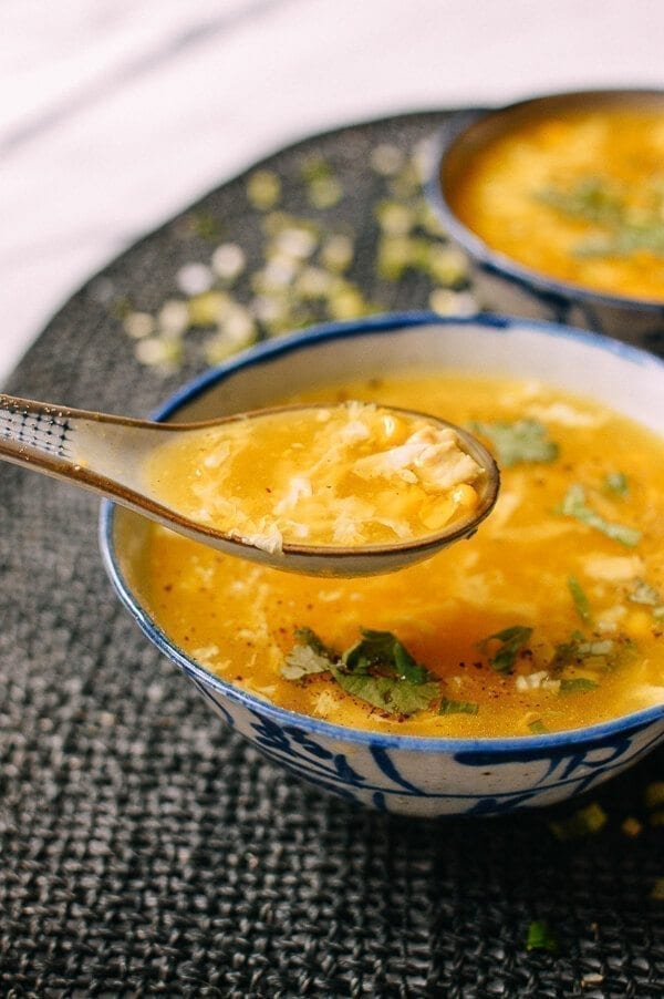Traditional Chinese Soup - Chicken Corn Egg Drop Soup, by thewoksoflife.com