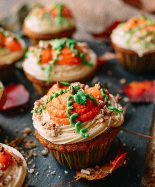 Pumpkin Cupcakes with Maple Vanilla Buttercream, by thewoksoflife.com