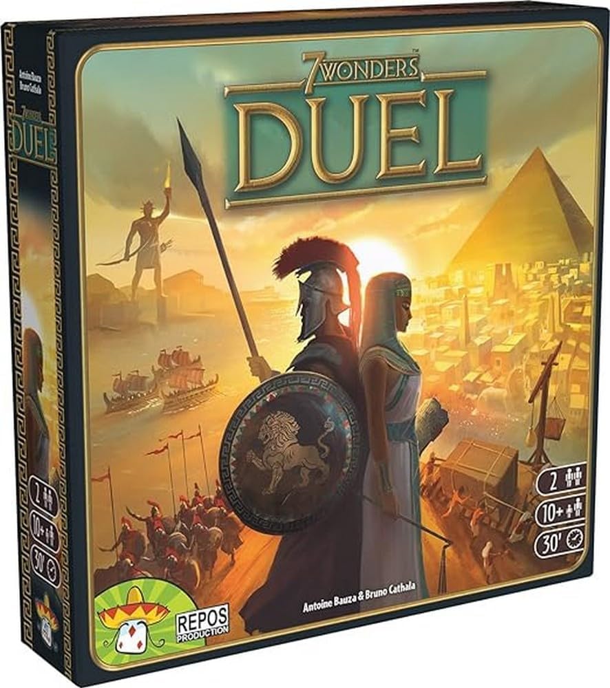 7 Wonders Duel boardgame with Egyptian pharaoh and Roman warrior on the cover